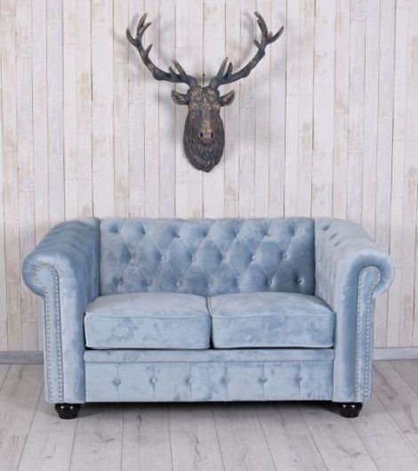 Sofa Chesterfield din lemn cu tapiterie albastra