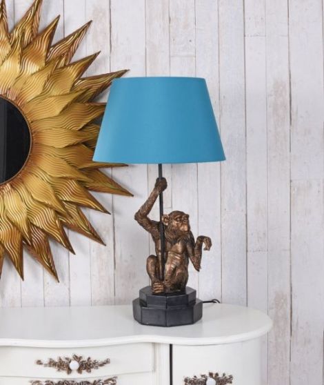 Lampa de masa cu maimuta si abajur albastru