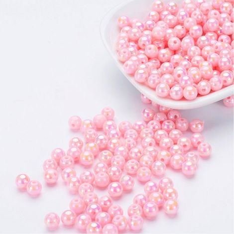 50buc margele acril AB rotunde MistyRose 8mm