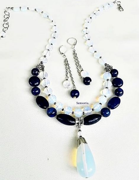 set clar de luna opalit si lapis lazuli