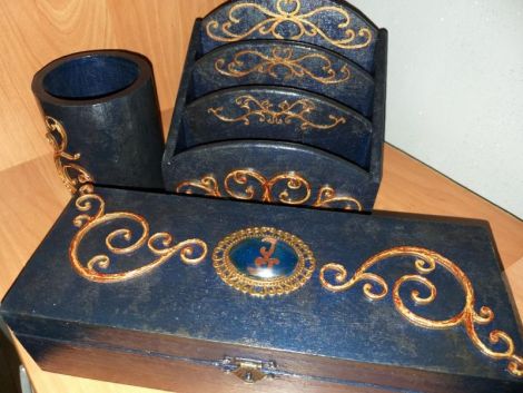 Set cutii din lemn pentru birou