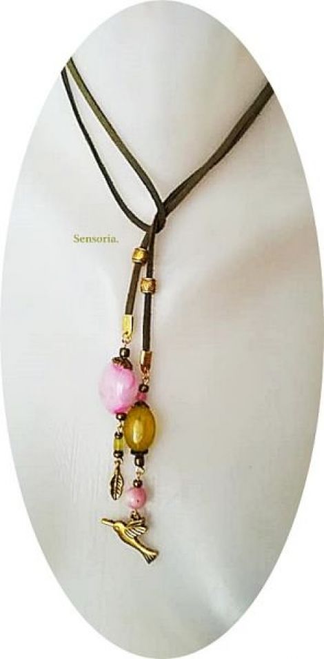 colier cu agate roz si jad lime