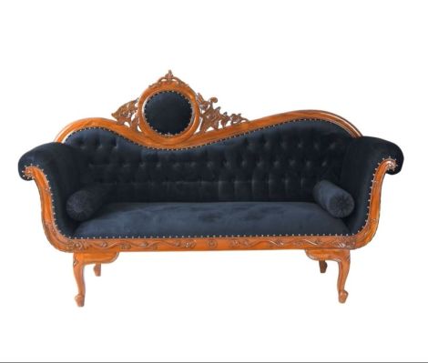 Sofa din lemn mahon cu tapiterie neagra