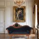 Sofa din lemn mahon cu tapiterie neagra