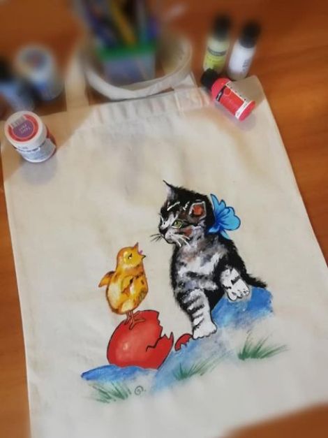 Sacosa din bumbac pictata manual