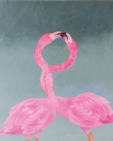 Tablou pictat acrilice pe panza flamingo
