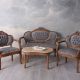 Set baroc din lemn mahon cu tapiterie gri soarece 