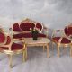 Set baroc din lemn auriu cu tapiterie rosie