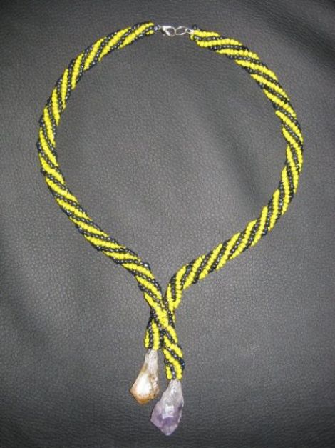 Colier spirala galbena cu citrin si ametist