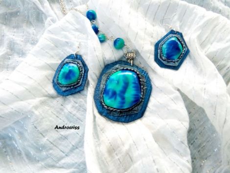 Blue and  green set bijuterii din lut polimeric