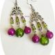 cercei candelabru cu agate fucsia si murano verde