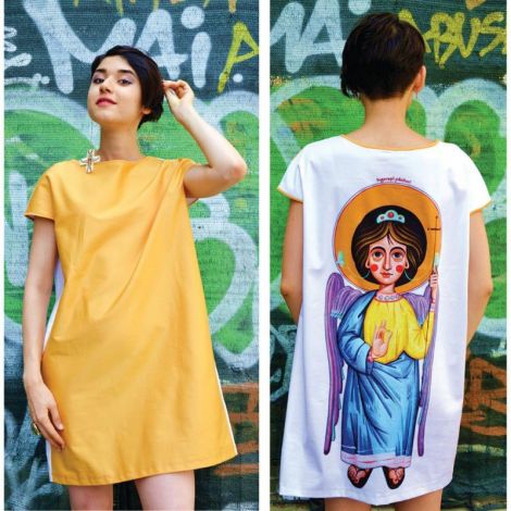 Rochii unicat cu print textil INGERASI PAZITORI