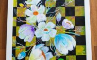 Tablou pictura acrilica "Checkered flowers"