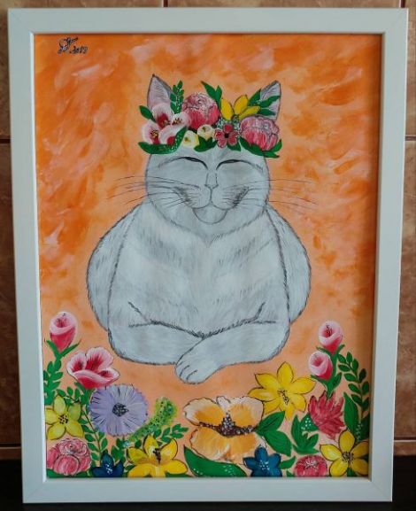 Tablou pictura acrilica "Zen Cat"