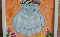 Tablou pictura acrilica "Zen Cat"