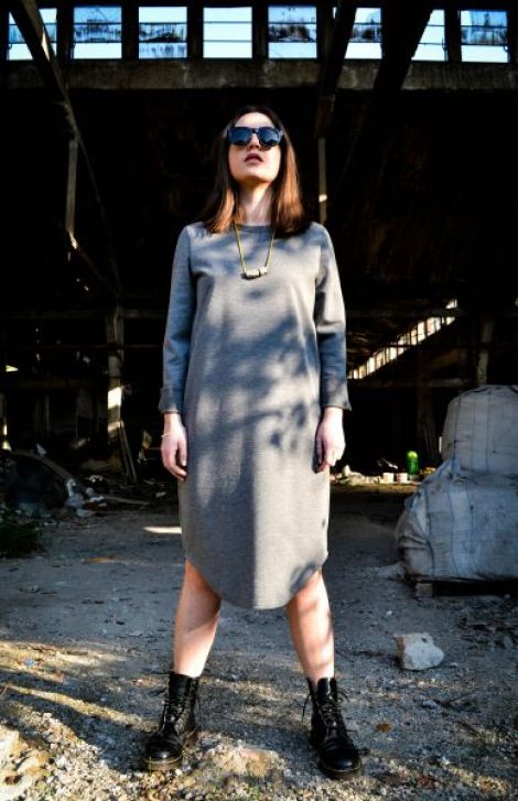 Rochie din jerseu gri nchis