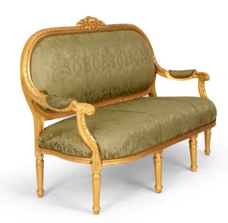 Sofa Madamme Pompandour din lemn masiv auriu