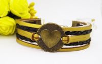 Bratara imitatie piele si accesoriu bronz inima