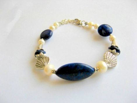 bratara lapis lazuli si perle naturale 