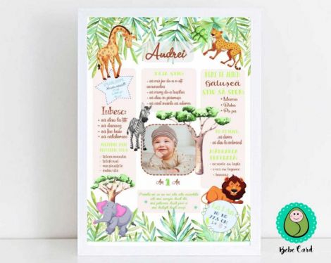 Tablou aniversar - Am un an! cu animale