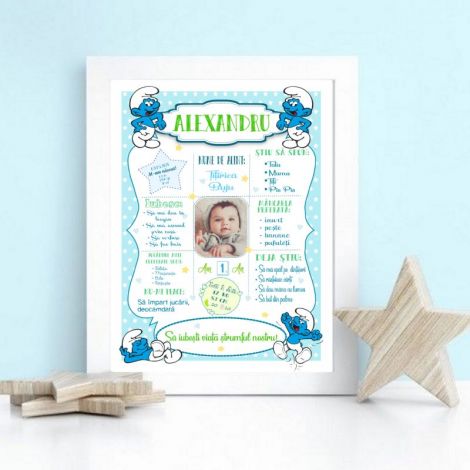 Tablou aniversar - Am un an! decorat cu S