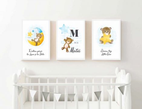 Set 3 Tablouri - Personalizat cu nume Cu ursuleti
