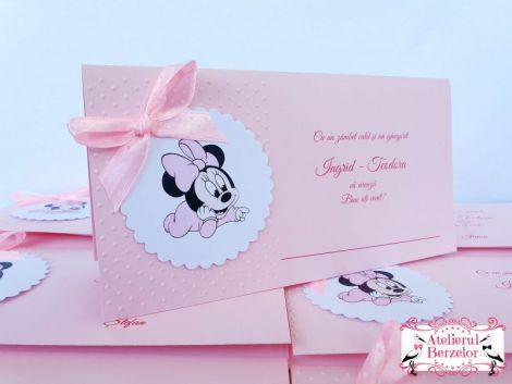 Plicuri de dar botez Minnie roz