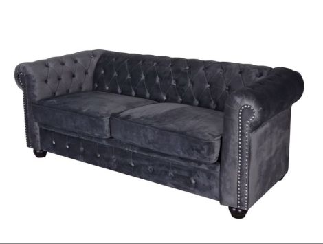 Sofa Chesterfield din lemn masiv cu tapiterie gri