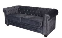 Sofa Chesterfield din lemn masiv cu tapiterie gri 