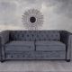 Sofa Chesterfield din lemn masiv cu tapiterie gri 