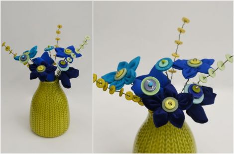 vaza flori handmade nasturi verde albastru