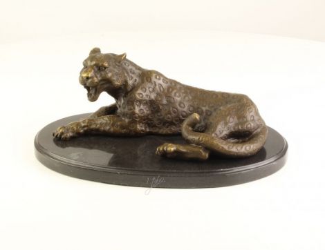 Leopard-statueta din bronz pe un soclu din marmura
