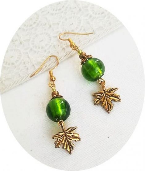cercei aurii cu murano verde