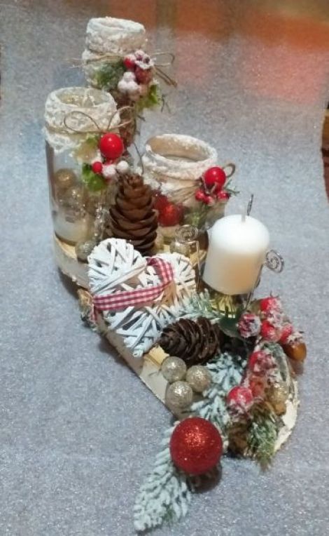 Decoratiune Craciun pe felie de mesteacan