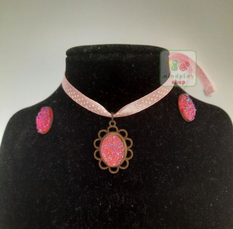 Set "Coral Shine" Choker cu pandantiv si cercei