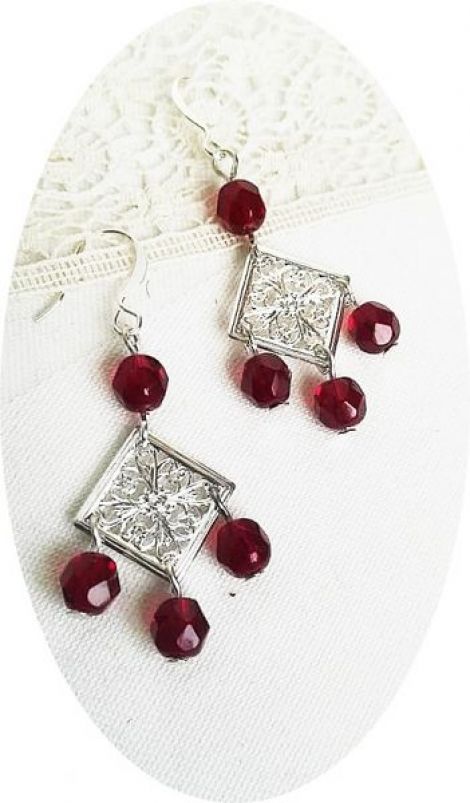 cercei argintati cu cristale firepolish granat