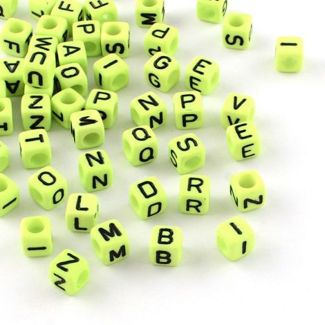 500buc margele litere alfabet cub LawnGreen 6mm