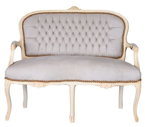 Sofa baroc din lemn masiv alb cu tapiterie catifea