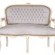 Sofa baroc din lemn masiv alb cu tapiterie catifea