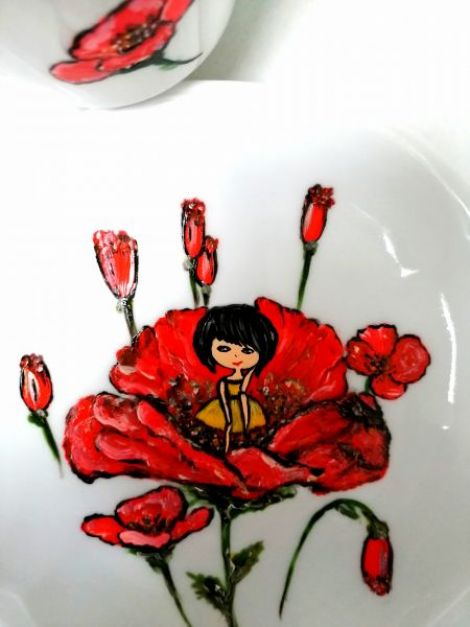 Ceasca cafea maci pictata