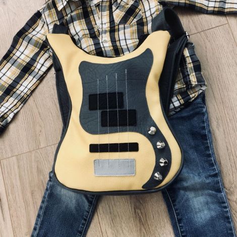 Rucsac galben chitara bass pentru copii