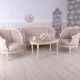 Set baroc din lemn alb cu tapiterie bej 