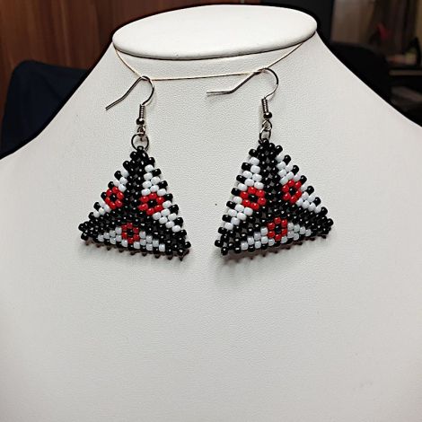 cercei handmade negru-rosu-alb