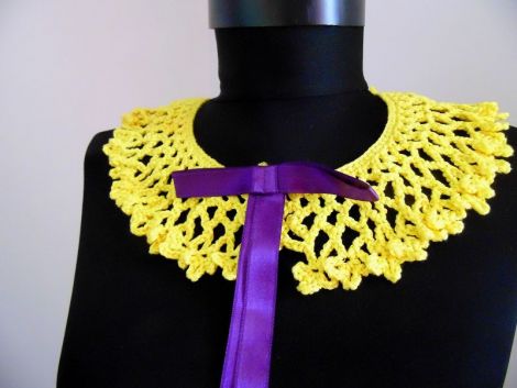 guler galben crosetat manual colier textil