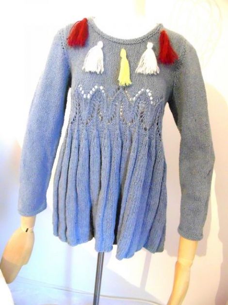 pulover bluza albastra tricotata manual 