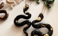 Mini Black Phyton Earrings on hoops