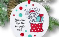 Decoratiune Craciun pictata manual cu text Ren
