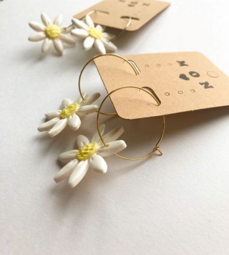 Daisy on gold hoops