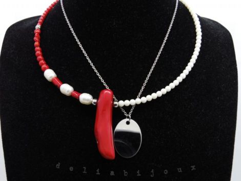 Colier coral perle de cultura otel inoxidabil c