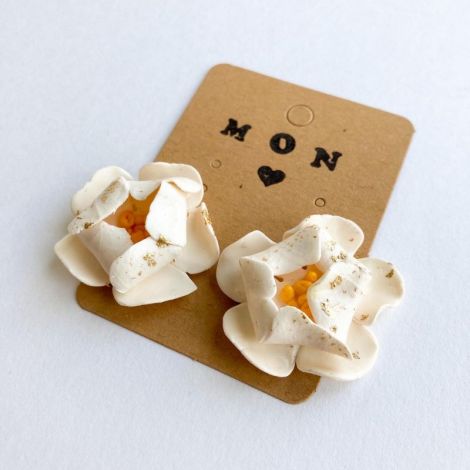 White Wild Rose studs